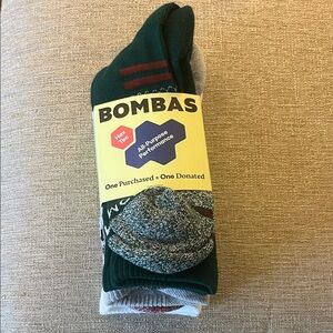 NWT BOMBAS Men's Midweight Calf/Crew Socks. Set of 3: green, white, grey. Sz L.